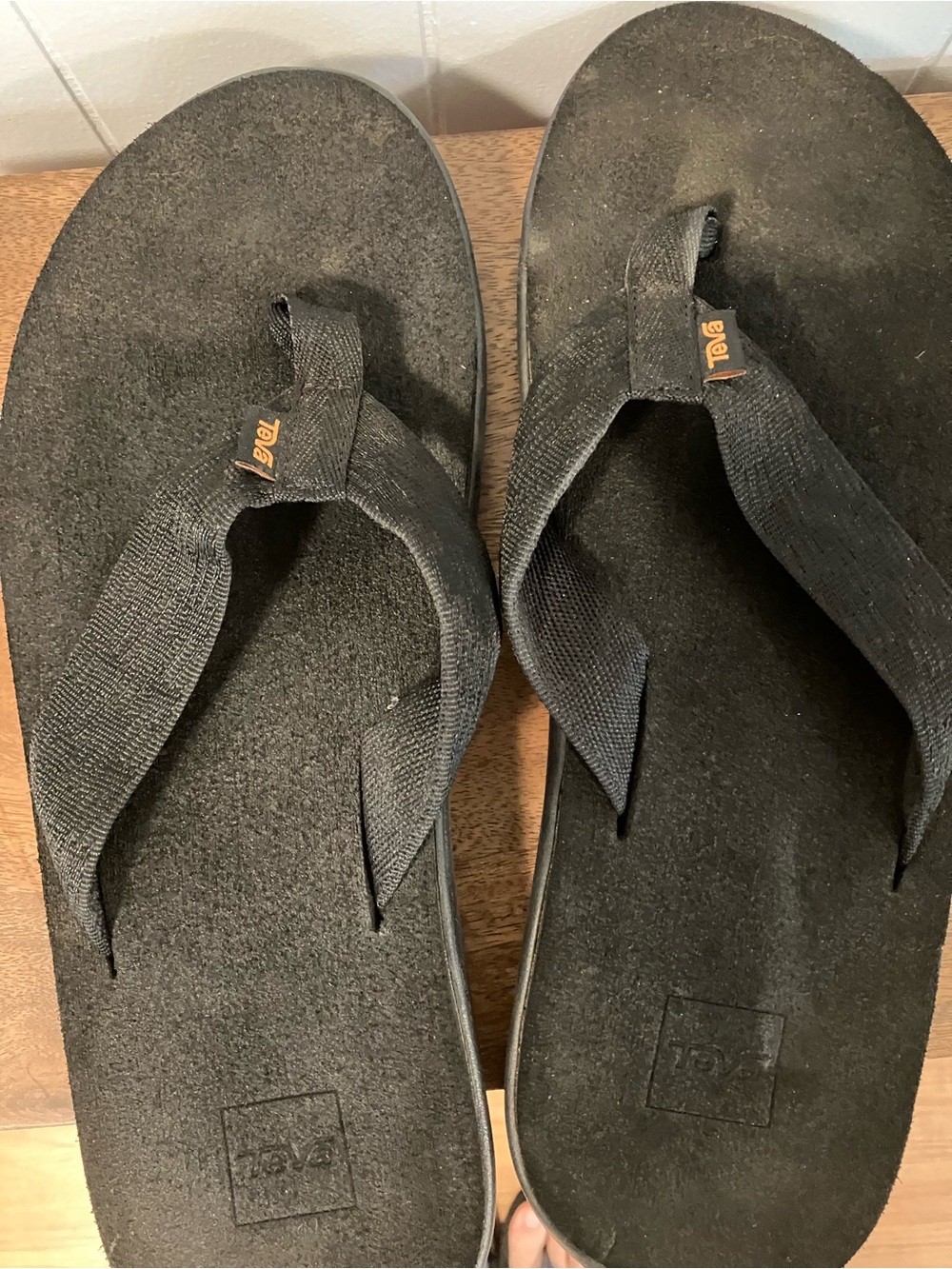 Teva Black Women's Foam Strap Flip Sandals with Orange Logo